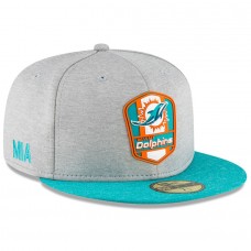 Men's Miami Dolphins New Era Heather Gray/Aqua 2018 NFL Sideline Road Official 59FIFTY Fitted Hat 3058397